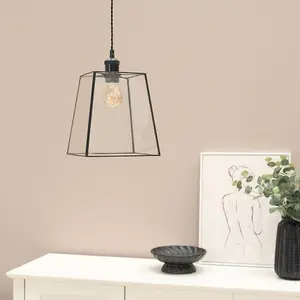 ValueLights Susie Matt Black Metal and Clear Glass Lantern Easy Fit Ceiling Light Shade - LED Bulb Included