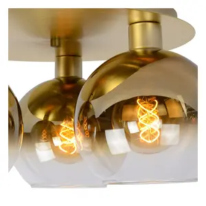 Lucide Marius Retro Flush Ceiling Light - 3xE27 - Matt Gold, Brass