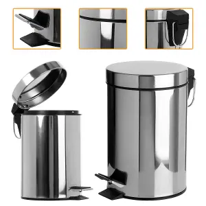 30L Stainless Steel Pedal Bin Silver Rubbish Bin for Kitchen, Bathroom & Toilet