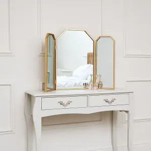 Melody Maison Gold Hexagon Triple Dressing Table Mirror 82cm x 59cm