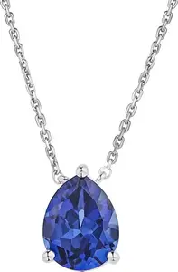 Astra 3.20Ct Lab Sapphire And Diamond Solitaire Pear Cut Necklace In Silver