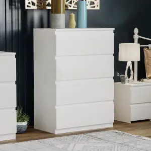 Vida Designs Denver White 4 Drawer Chest (H)960mm (W)700mm (D)400mm