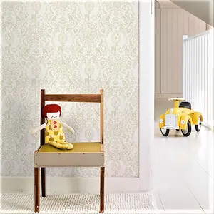 Grandeco Woodland Animals Damask Nursery Textured Wallpaper Natural Beige