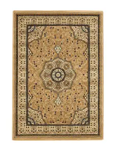 Beige Traditional Rug, Bordered Floral Rug, Stain-Resistant Luxurious Rug for Bedroom, & DiningRoom-160cm X 230cm