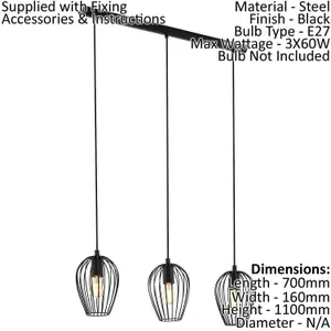 Hanging Ceiling Pendant Light Black Wire Cage 3x 60W E27 Kitchen Island Dining