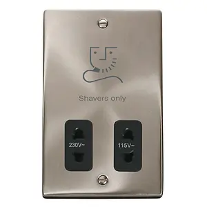 Satin / Brushed Chrome Shaver Socket 115v/230v - Black Trim - SE Home