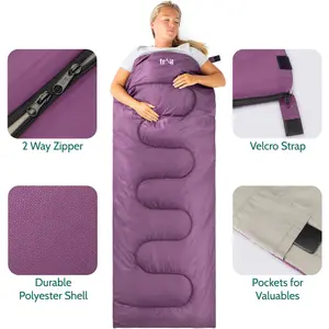 Envelope Sleeping Bag 2 Season Single Adult Outdoor Camping 200gsm Purple Trail