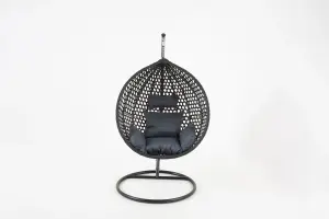 Black Onyx hanging egg chair with rain cover