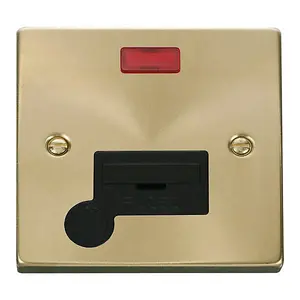 Satin / Brushed Brass 13A Fused Connection Unit With Neon With Flex - Black Trim - SE Home