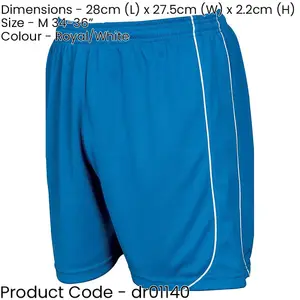 M ADULT Elastic Waist Football Gym Training Shorts - Plain BLUE/WHITE 34-36"