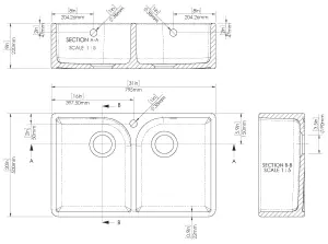 795mm - Double Bowl Fireclay Butler Kitchen Sink -  Tap Hole, Weir & Waste