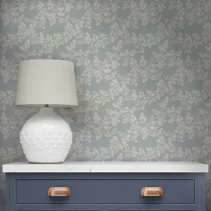 Laura Ashley Burnham Pale seaspray Trail Smooth Wallpaper Sample