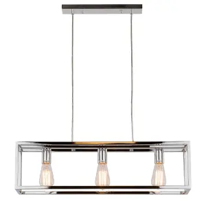 Luminosa Industrial And Retro Hanging Pendant Chrome 3 Light , E27