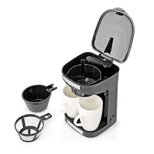 Dual Coffee Maker, Easy to Use Two Cup Machine with Reusable Filter, 250ml Capacity and 2 Ceramic Cups, 450W