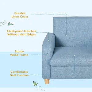 HOMCOM Linen Child Armchair Wood Frame w/ Padding Seat Low-Rise Bedroom Blue