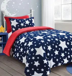 Teddy Galaxy Star Fleece Duvet Cover Set Soft Cosy Warm Kids Star Teddy Bear Bedding Set