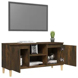 vidaXL TV Cabinet with Solid Wood Legs Smoked Oak 103.5x35x50 cm