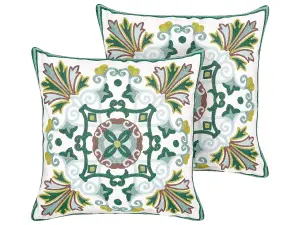 Set of 2 Cushions ELANITE Cotton 45 x 45 cm Oriental Embroidery Green