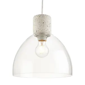 First Choice Lighting Treson Clear Glass and White Terrazzo Concrete Pendant