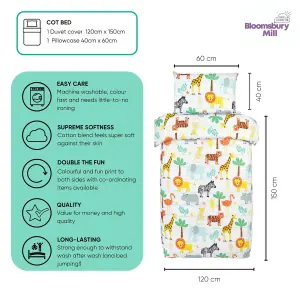 Bloomsbury Mill - Safari Adventure Toddler Cot Bed Duvet Cover and Pillowcase Set - Cot Bed - 150 x 120cm