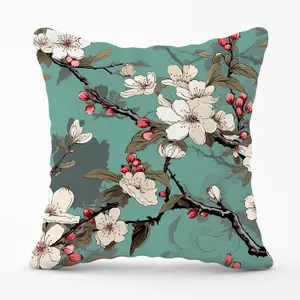 Pink Blossom Asian Design Outdoor Cushion 45cm x 45cm