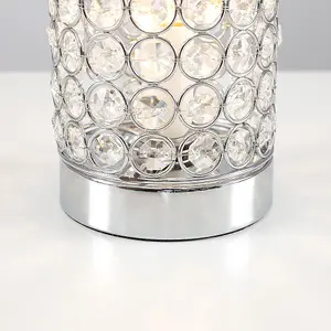 ValueLights Ducy Pair of Modern Polished Chrome and Clear K9 Crystal Jewel Cylinder Touch Table Lamps