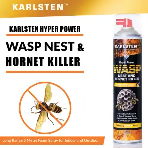 Karlsten Hyper Power Wasp Nest & Hornet Killer Spray - 600ml High Strength Long Range 5 Metre Spray for Indoor and Outdoor