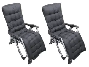 Zero Gravity Reclining Garden Chairs with Black Seat Cushions x2 (Folding Sun Lounger Recliner)