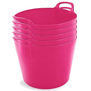 42L Pink Flexi Tubs- Multi Purpose Flexible Storage Container Buckets- Set of 5