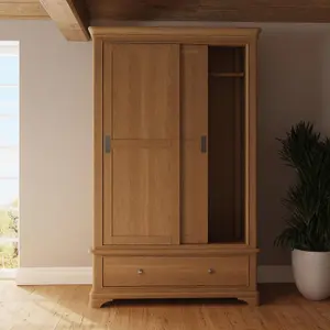 2 Door 1 Drawer Sliding 1.2M Combination Wardrobe Classic Oak