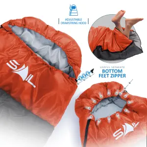 SAIL 'One' Waterproof Sleeping Bag 3-4 Season Indoor & Outdoor Camping Hiking - Orange