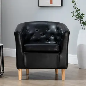 Lodi Studded Back PU Tub Chair with Dark and Light Legs - Black