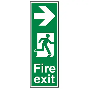 Fire Exit Arrow RIGHT Sign - Portrait Adhesive Vinyl - 100x300mm (x3)