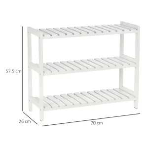 HOMCOM 3-Tier Shoe Rack Wood Frame Slatted Shelves Open Hygienic Storage 57x70cm