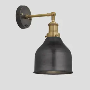 Industville Brooklyn Cone Wall Light, 7 Inch, Pewter, Brass Holder