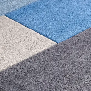 Handmade Luxurious Modern Geometric Easy to Clean Blue Wool Rug for Living Room & Bedroom-90cm X 150cm