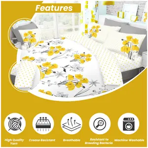 Buford Cotton Blend Floral Duvet Cover Set with Pillowcases Yellow/Grey/White / Double Duvet Cover - 2 Standard Pillowcases