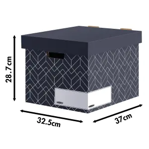 5 BANKERS BOX Decor Storage Boxes with Lids Cardboard Storage Boxes for Home Office W325 x H287 x D370mm Pack of 5 Midnight Blue