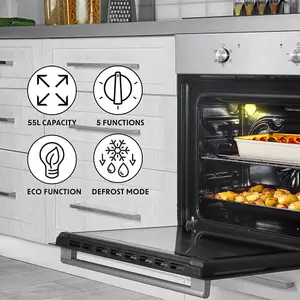 60cm Steel Integrated Electric Oven with Fan and Grill - 55L Capacity