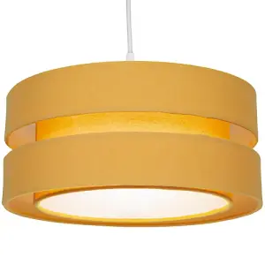 Contemporary 14 Ochre Linen Fabric Triple Tier Ceiling Pendant Lamp Shade