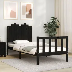 Berkfield Bed Frame with Headboard Black 90x200 cm Solid Wood