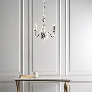 Luminosa Polina 3 Light Multi Arm Ceiling Pendant Chandelier Polished Nickel, Clear Crystal, E14