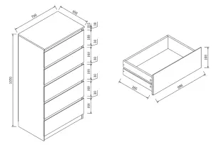 ZITA - 5 Drawer Chest of Drawers in Matt White Marble Effect