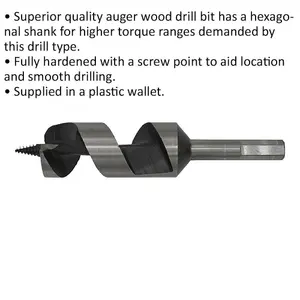 32mm x 155mm Hardened Auger Drill Bit for Woodworking with Hex Shank