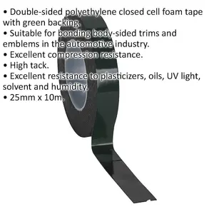 High Tack Double-Sided Foam Tape 25mm x 10m for Outdoor Use - Green Backed