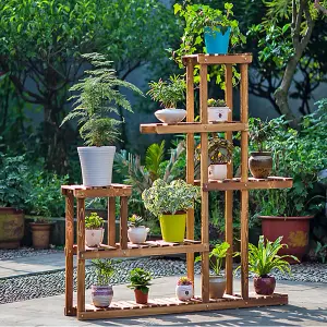 Garden 8 Tiers Brown Wooden Plant Stand 96cm H