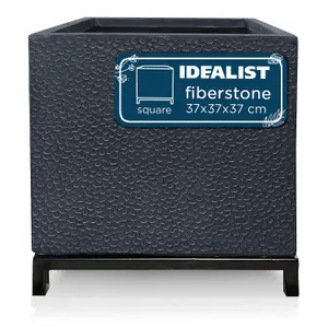 IDEALIST™ 33cm Square Planter, Black Slate Effect Indoor Planter on 5cm Detachable Metal Stand H42 L33 W33 cm, 42.9L