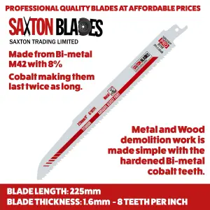 Saxton SB920FP 225mm Professional Range Reciprocating Saw Blade Demolition Bi-Metal 8% Cobalt Pack of 5