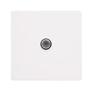 White Metal Screwless Plate Satellite Socket 1 Gang - White Trim - SE Home