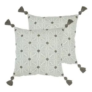 Geometric Square Throw Cushion (Set of 2) Grey / Feather